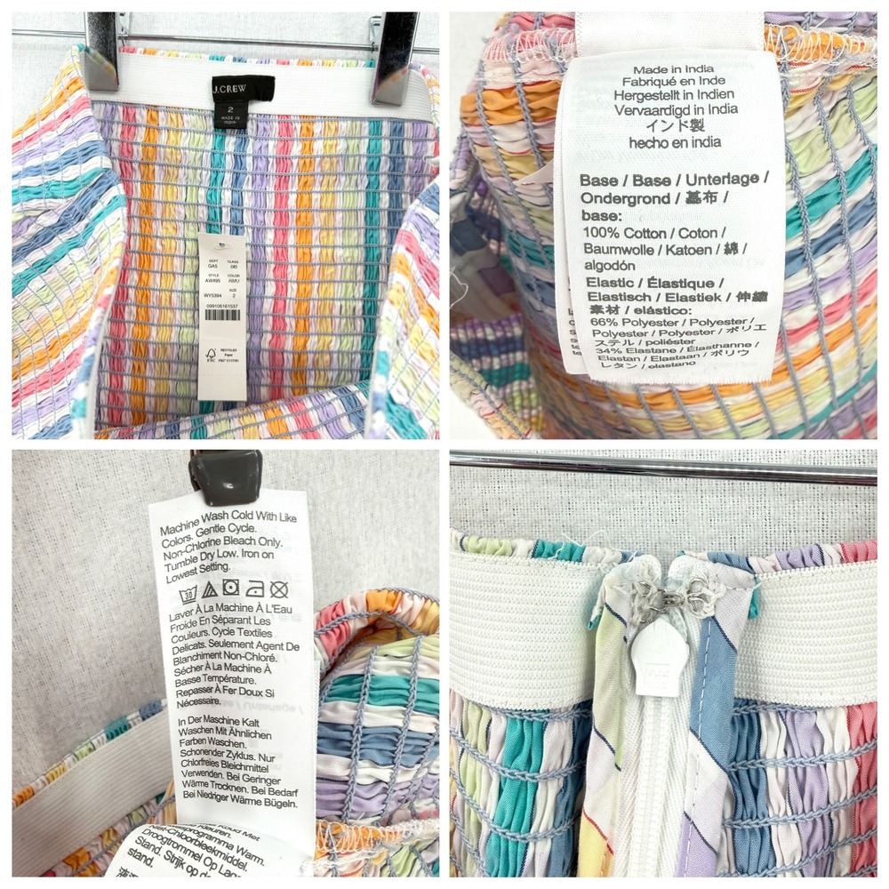 J CREW Smocked Midi Skirt Rainbow Stripe Womens White Pink Cotton Resort NEW - Picture 15 of 16